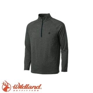 【Wildland 荒野】男 彈性緹花刷毛保暖上衣《黑》OA62616/立領上衣(悠遊山水)