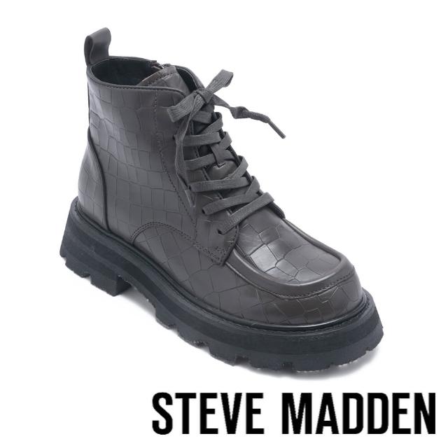 【steve madden】GILL 拼接蛇紋綁帶短靴(灰色)