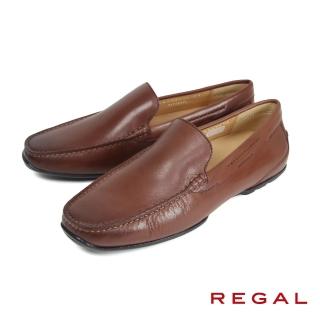 【NAGASHIRO永城皮鞋】REGAL日本簡約真皮素面平底樂福鞋 棕色(55BL-BR)