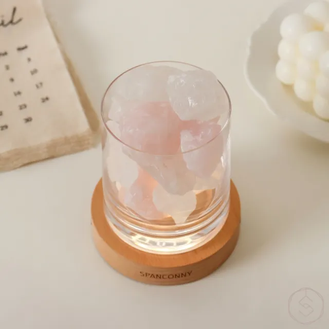 【SPANCONNY 飾品控】粉光雲霧 l 白水晶x粉水晶x櫸木燈座 l 水晶氣氛燈(桌燈/小夜燈/水晶燈)