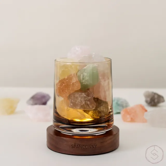 【SPANCONNY 飾品控】七心守護 l 七彩全效水晶/黑胡桃木燈座 l 水晶氣氛燈(桌燈/小夜燈/水晶燈)