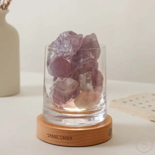 【SPANCONNY 飾品控】智慧貴人 l 紫水晶 / 櫸木燈座 l 水晶氣氛燈(桌燈/小夜燈/水晶燈)