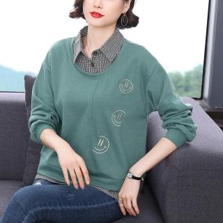 【Paiya 派亞】新款寬鬆格紋拼接POLO領長袖上衣休閒T恤(M-4XL)