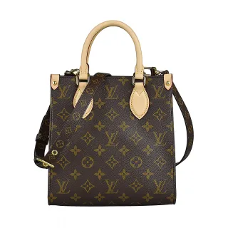 【Louis Vuitton 路易威登】LV SAC PLAT BB經典Monogram帆布拼小牛皮開口式手提/斜背包(褐)
