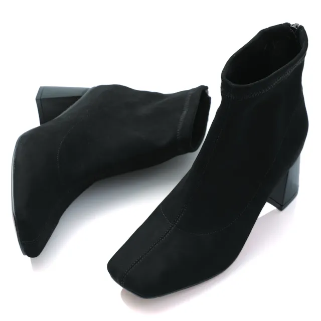 【DIANA】6.5cm彈性羊絨素色襪套粗跟短靴-優雅名伶(黑)