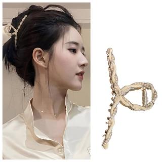 【HaNA 梨花】明星露思同款．小珍珠麻花抓夾(抓夾 韓國髮夾 鯊魚夾)