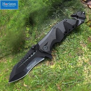 【Horizon 天際線】披荊斬棘黑化野營折疊刀 Hunter Knife(420不鏽鋼戶外求生刀/戰術刀/多功能露營刀/折刀)