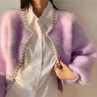 【巴黎精品】現貨+預購 針織外套長袖針織衫(珍珠鑲邊仿水貂絨女外套5色p1af28)