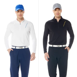 【Lynx Golf】首爾高桿風格！男款合身版吸排抗UV左胸LOGO印花剪裁造型長袖立領POLO衫(二色)