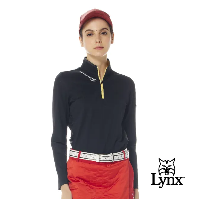 【Lynx Golf】首爾高桿風格！女款吸濕排汗異材質剪接壓條D型環設計長袖立領POLO衫/高爾夫球衫(二色)