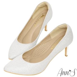 【Ann’S】輕甜姿色-細閃亮片電鍍細跟尖頭婚鞋-7.5cm-版型偏小(銀)