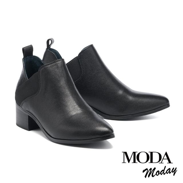 【MODA Moday】高雅品味羊皮側V口尖頭高跟踝靴(黑)