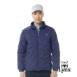 【Lynx Golf】男款保暖防風羽絨壓紋設計羅紋內領後背剪接印花拉鍊口袋長袖外套(三色)