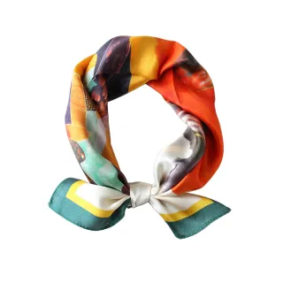 【Jun Jun】蠶絲小方巾 絲巾 領巾 53x53cm(抽象靜物)