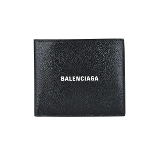 【Balenciaga 巴黎世家】經典標誌白字LOGO牛皮短夾(黑)