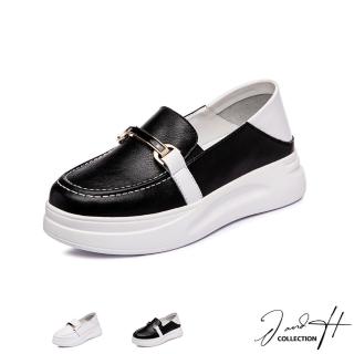 【J&H collection】休閒百搭真皮兩穿增高樂福鞋(現+預 白色 / 黑色)