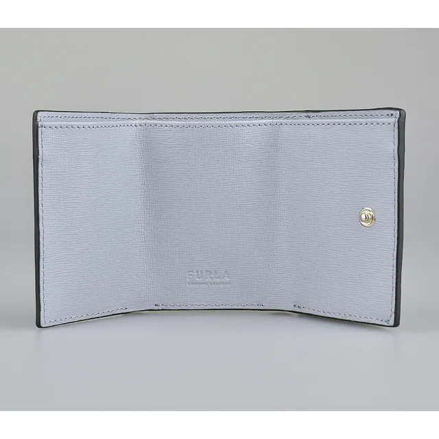 【FURLA 芙拉】FURLA Babylon金字LOGO防刮牛皮3卡壓扣式三折短夾(展示品/海藍x天空藍)