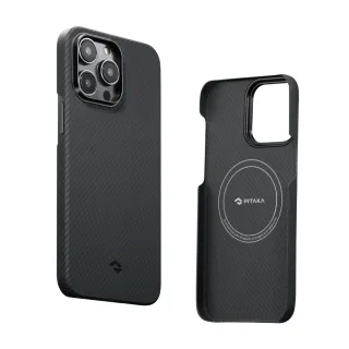 【PITAKA】iPhone14 Pro 航太纖維600D 磁吸手機殼黑灰款(史上最薄MagSafe)