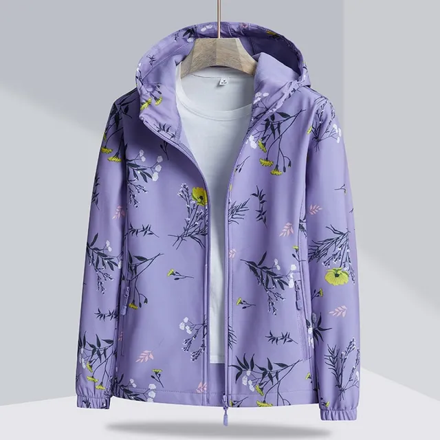 【米蘭精品】現貨+預購 衝鋒衣連帽夾克(防風防水植物印花女衝鋒外套6色74db37)
