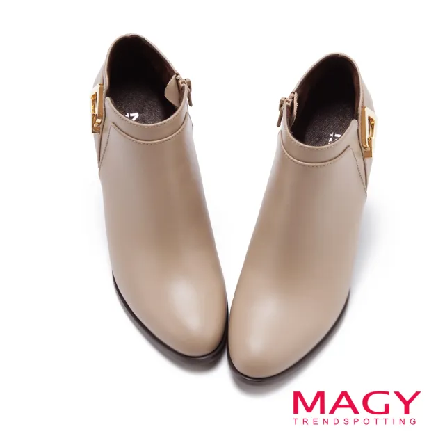 【MAGY】個性釦環真皮高跟踝靴(可可)