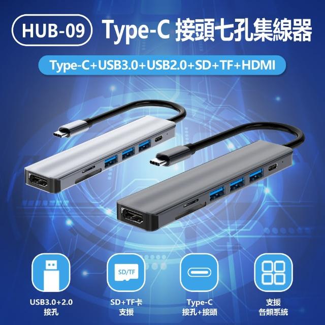 HUB-09 Type-C接頭七孔充電器(Type-C+USB3.0/2.0+SD+TF+HDMI)