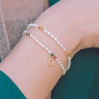 【Olivia Yao Jewellery】10 月天秤座彩色碧璽鋯鑽字母珍珠手鍊(生日石系列)