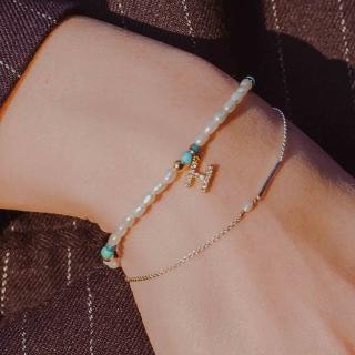 【Olivia Yao Jewellery】12 月射手座綠松石鋯鑽字母珍珠手鍊(生日石系列)