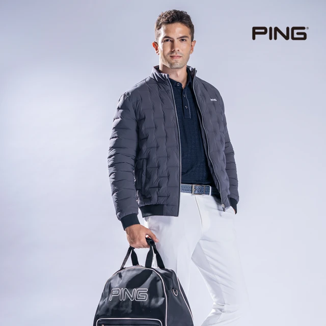 PING 男款壓紋防風防潑水蓄熱保暖羽絨外套-灰(附收納袋/GOLF/高爾夫/PC22230-86)