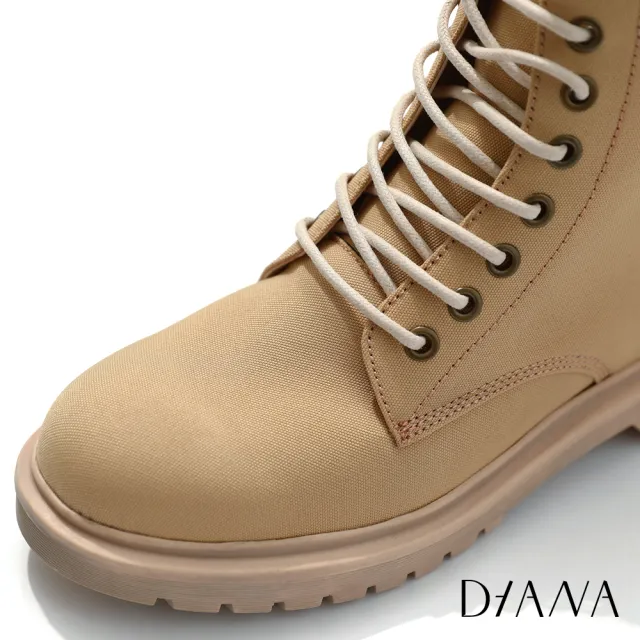 【DIANA】4 cm防潑水密織布綁帶側拉鍊軍靴-率性簡約(亮麗黃)