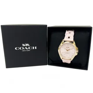 【COACH】經典LOGO素面編織果凍錶帶女用手錶禮盒(粉)