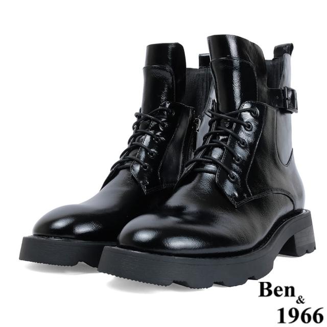 【Ben&1966】高級頭層摔紋牛漆皮率性短靴-黑217271