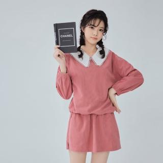 【OB 嚴選】質感純色燈芯絨圓領落肩長袖上衣 《KG1511》