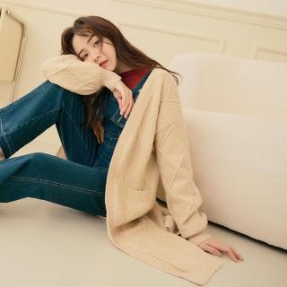 【OB 嚴選】長版立體菱格麻花針織開襟外套 《FA2574》