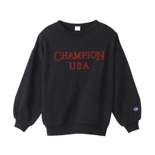 【Champion】官方直營 Womens Logo 寬袖大學長袖Tee-女(黑色)