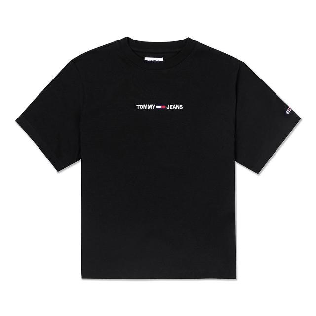【Tommy Hilfiger】TOMMY  經典寬版刺繡文字Logo圖案短袖T恤-女-黑色(平輸品)