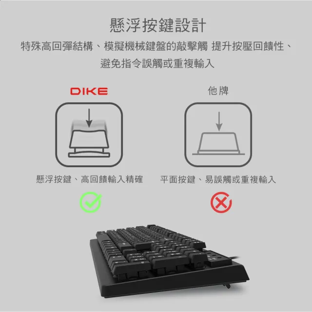 【DIKE】機械手感懸浮式鍵盤(DK200BK)