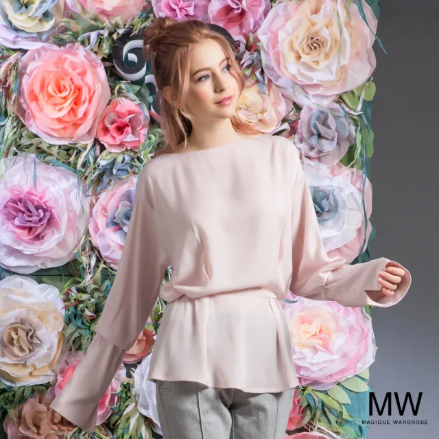 【MAGIQUE WARDROBE】雪紡造型燈籠長袖上衣(淺粉)
