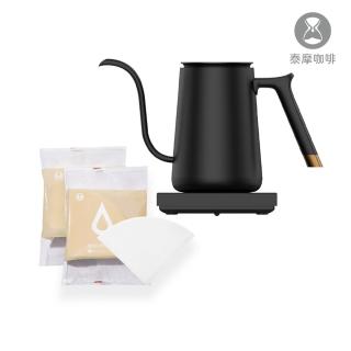【TIMEMORE 泰摩】溫控壺濾紙組合 魚SMART溫控手沖壺600ml黑色細嘴+日製濾紙01*200張(熱水壺 快煮壺)