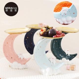 【摩達客】摩達客☆春節開運☆超萌祈願小白兔星星彎月頂託盤陶瓷擺飾-三色可選