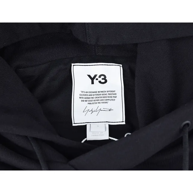 【Y-3 山本耀司】Y-3黑字印花LOGO純棉長袖連帽T恤(平輸品/男款/黑)