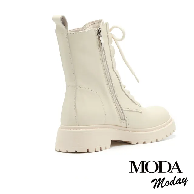 【MODA Moday】帥氣時髦感全真皮綁帶QQ厚底短靴(白)