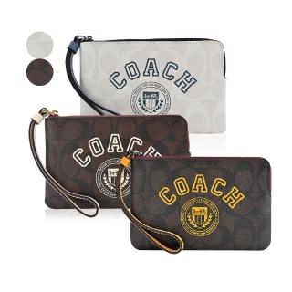 【COACH】徽章印緹花logo拉鍊手拿包(任選)