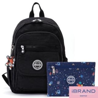 【iBrand】簡約輕盈尼龍多功能後背包(百搭黑)