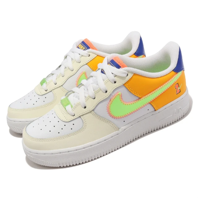 NIKE 耐吉 休閒鞋 Air Force 1 LV8 GS 大童鞋 女鞋 白 螢光黃 橘 藍 AF1(FB1838-131)