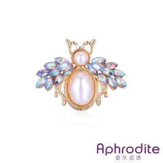 【Aphrodite 愛芙晶鑽】閃耀水晶珍珠蜜蜂造型胸針(水晶胸針 珍珠胸針 蜜蜂胸針)