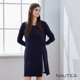 【NAUTICA】女裝 修身素面開岔長洋裝(深藍)
