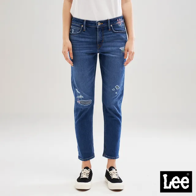 【Lee】出清品-女裝 牛仔褲 / 磨毛 401 中腰標準小直筒 九分褲 中深藍洗水 / 101+ 系列(LL220307256)