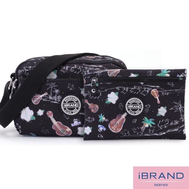 【iBrand】輕盈防潑水三層多收納側斜背包(沙漠派對)
