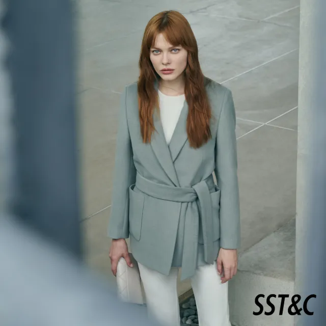 【SST&C】女裝 中碧藍色綁帶短大衣8162210008(限時3折)