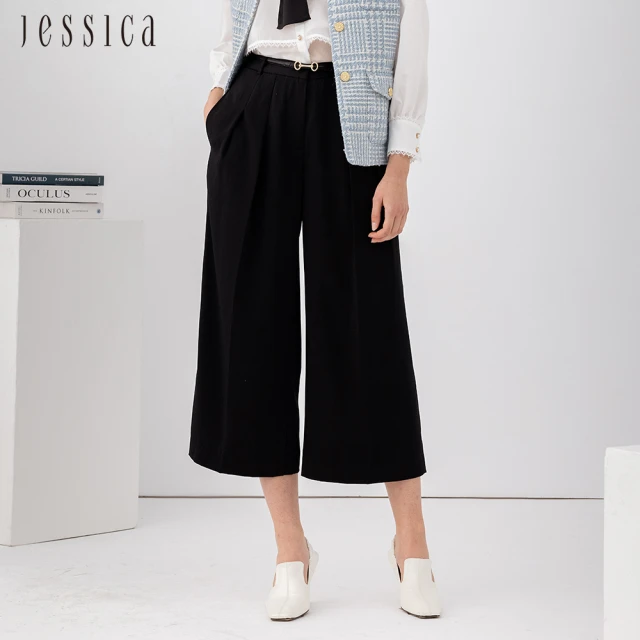【JESSICA】時尚百搭顯腿長顯瘦長寬褲224121（黑）